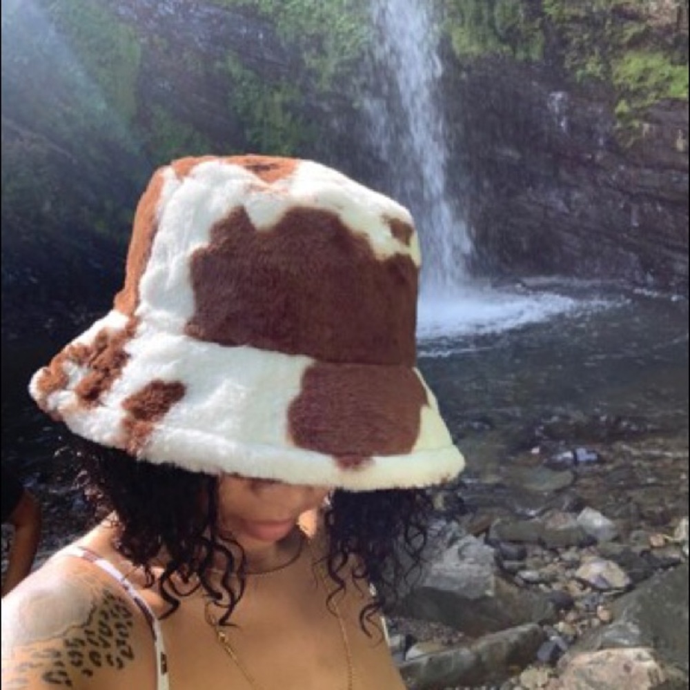 Fluffy Cow Print Bucket Hat